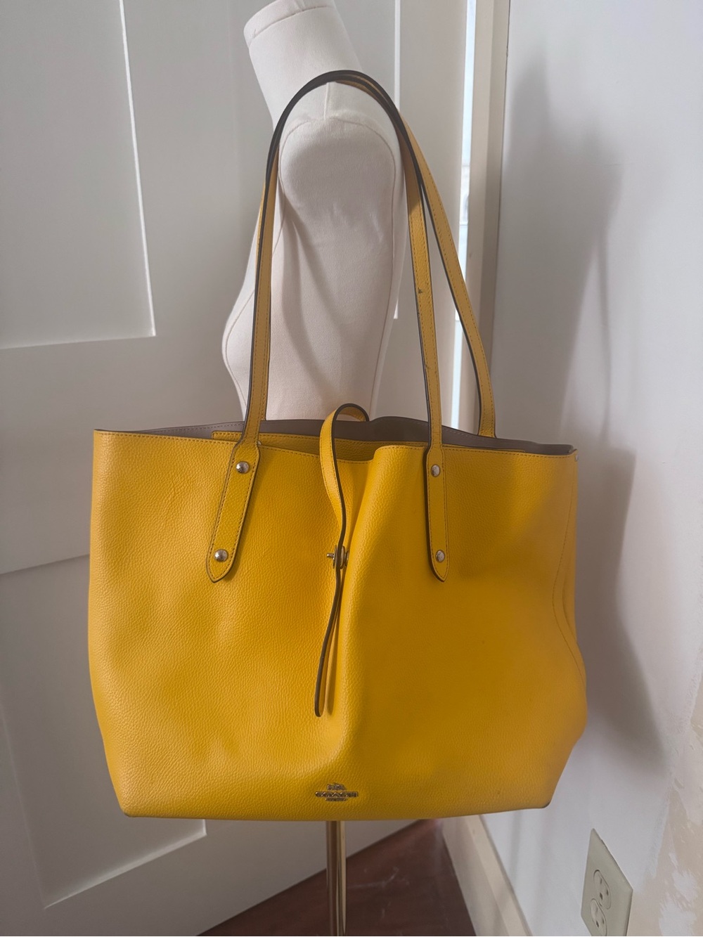 Coach Mustard Yellow Pebbled Leather Tote Bag Purse Large